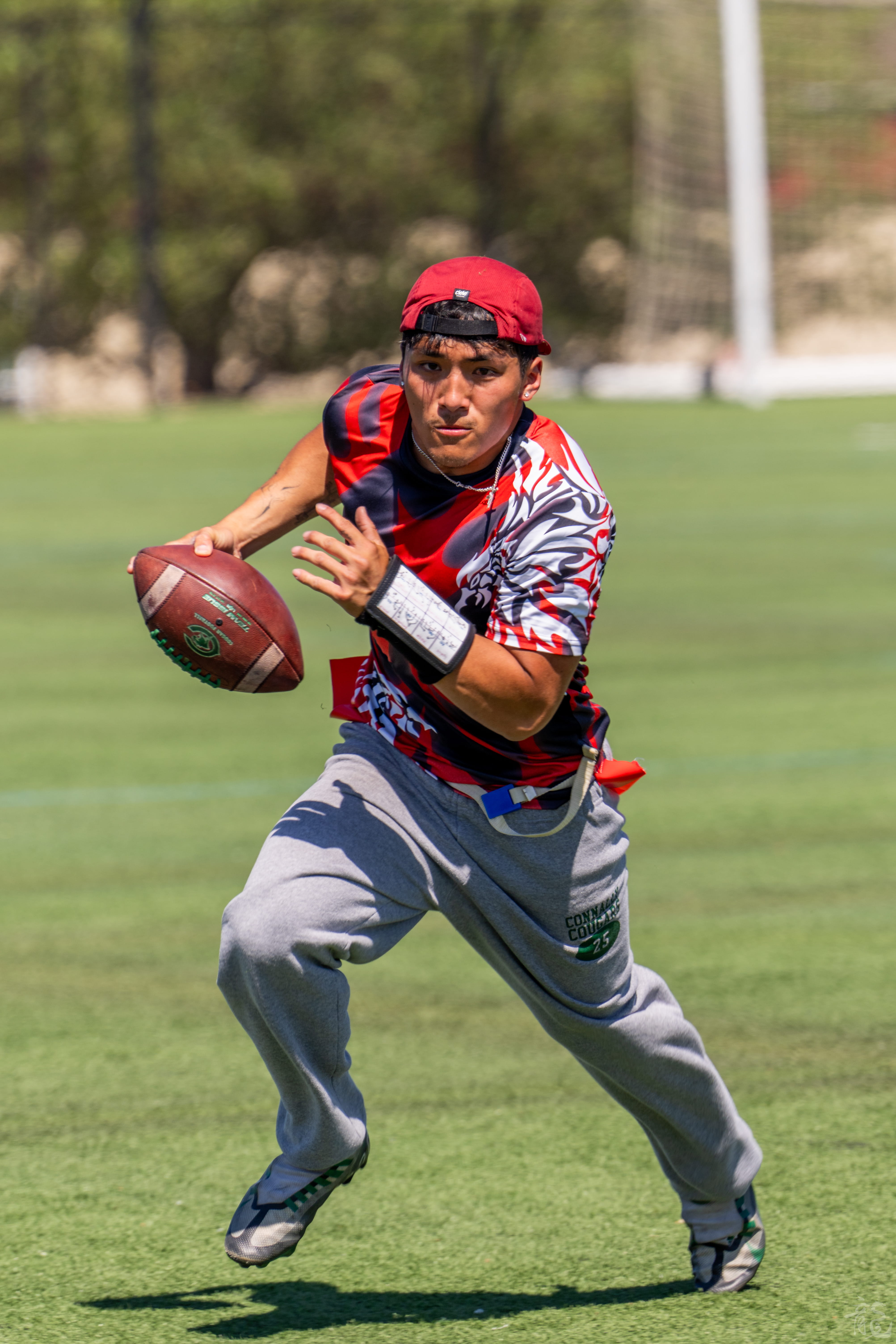 Flag football action shot